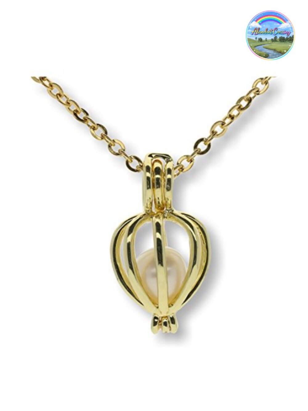 18K Gold Plated Heart Cage Cultured Pearl Necklace for Women 18 Inch